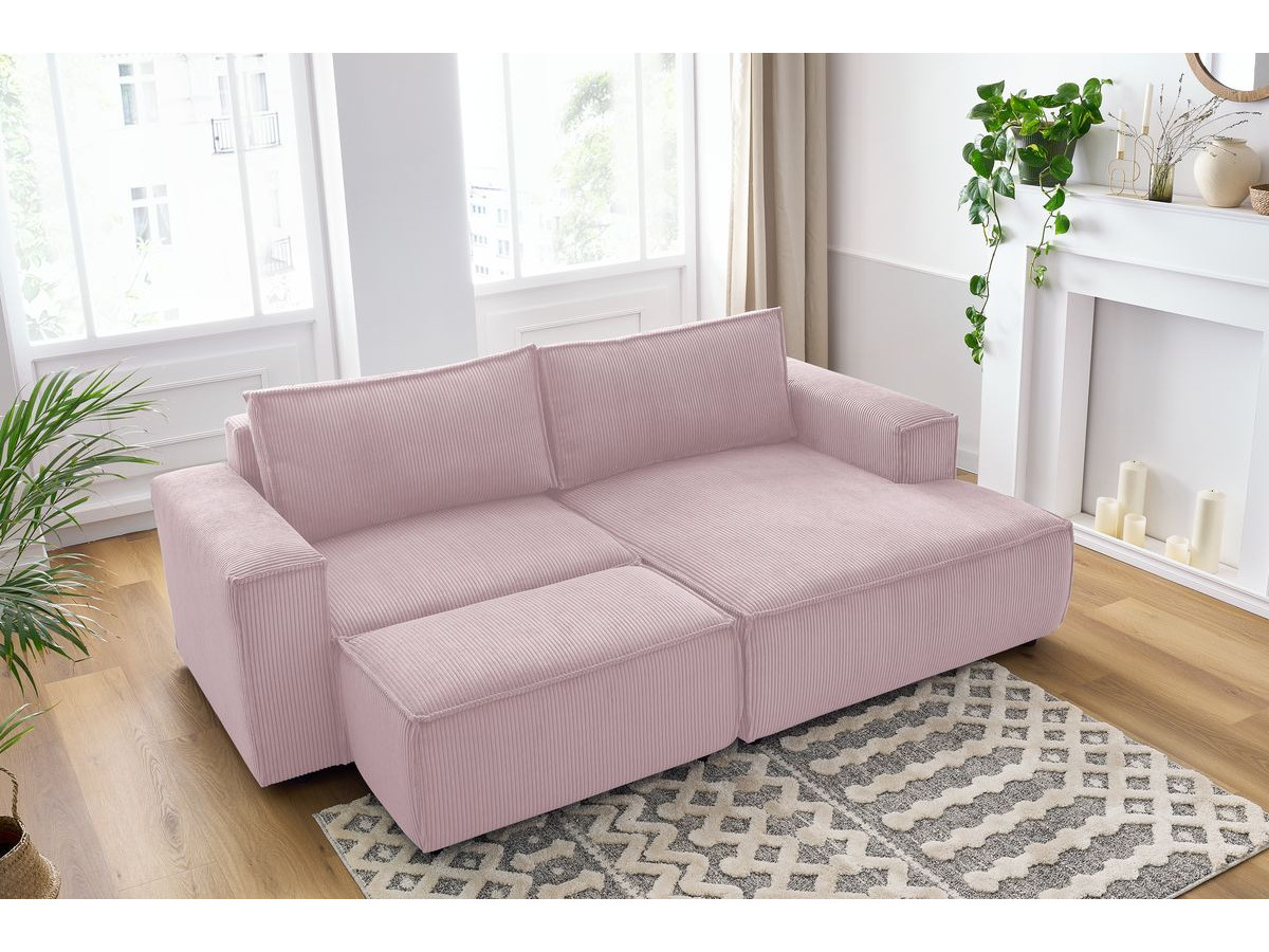 Bobochic Nihad Ecksofa mit Pouf Cordsamt Violett Ecke rechts
