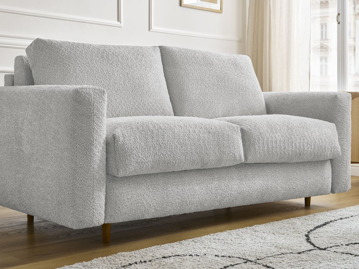 Bobochic Cocoone Schlafsofa 3-Sitzer Bouclé-Stoff Hellgrau, Liegefläche 140 × 200 cm