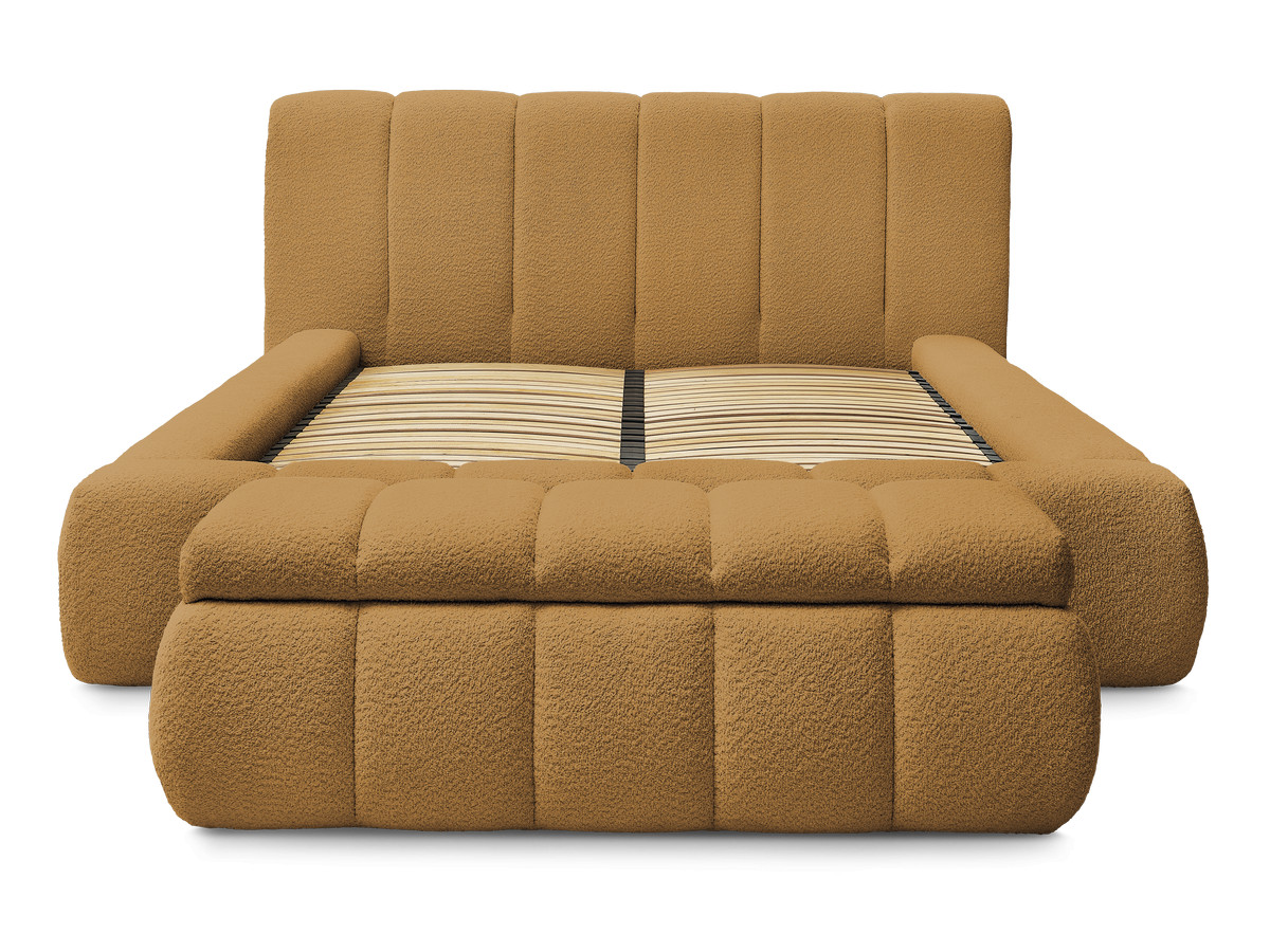 Bobochic Denali Polsterbett mit Bettkasten mit Bettbank Bouclé-Stoff Gelb, Liegefläche 160 × 200 cm