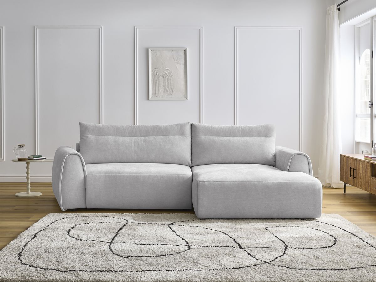 Bobochic Aden Ecksofa 293 × 152 cm Stoff Hellgrau Ecke rechts
