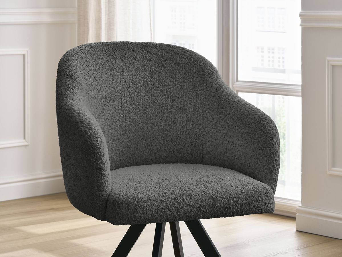 Bobochic Sophie Esszimmerstuhl mit Sternfuß Bouclé-Stoff Dunkelgrau