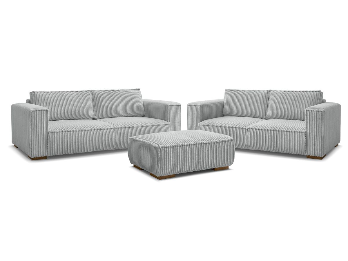 Bobochic Chelsea Sofa 6-Sitzer mit Pouf Breitcord weich Hellgrau