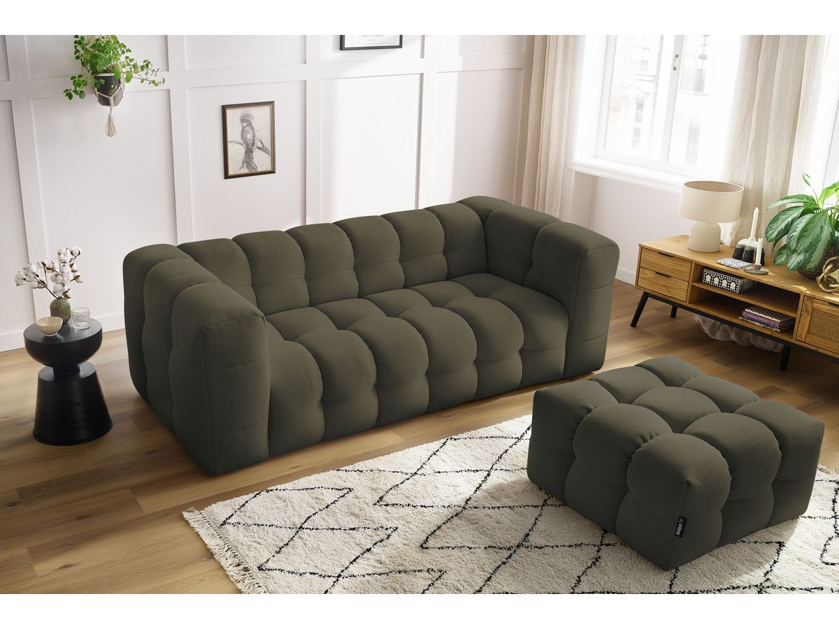 Bobochic Cloud Schlafsofa 3-Sitzer mit Pouf Stoff Grün