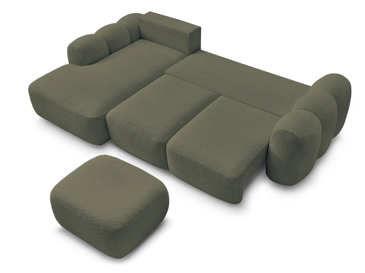 Bobochic Montaigne Ecksofa mit Schlaffunktion und Bettkasten und Pouf 276 × 164 cm Bouclé-Stoff Grün Ecke links