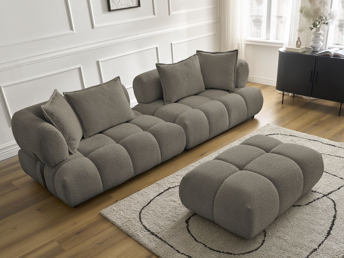 Bobochic Alya Sofa 4-Sitzer mit Pouf Bouclé-Stoff Taupe