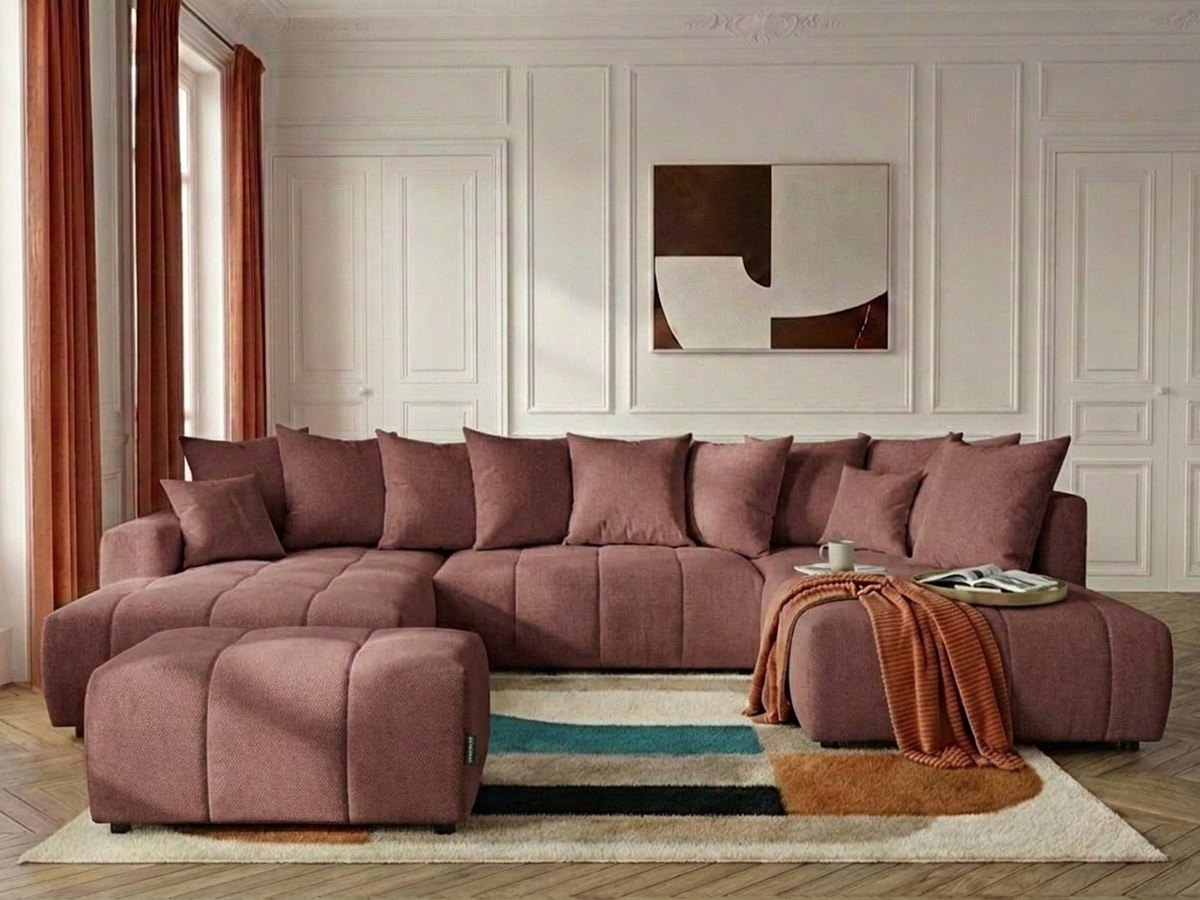 Bobochic Roxelane Wohnlandschaft mit Pouf Melange-Stoff Rot Ecke links