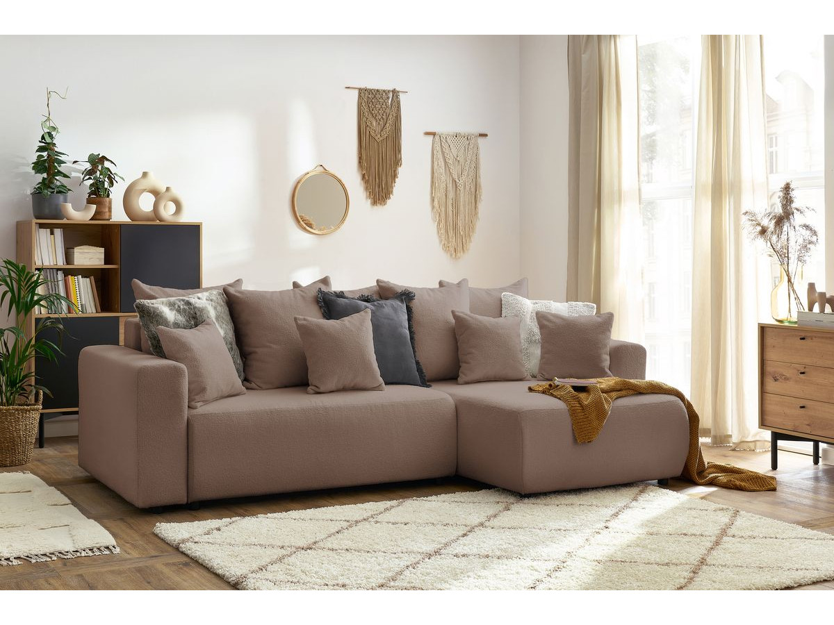 Bobochic Envy Ecksofa mit Schlaffunktion und Bettkasten Bouclé-Stoff Braun