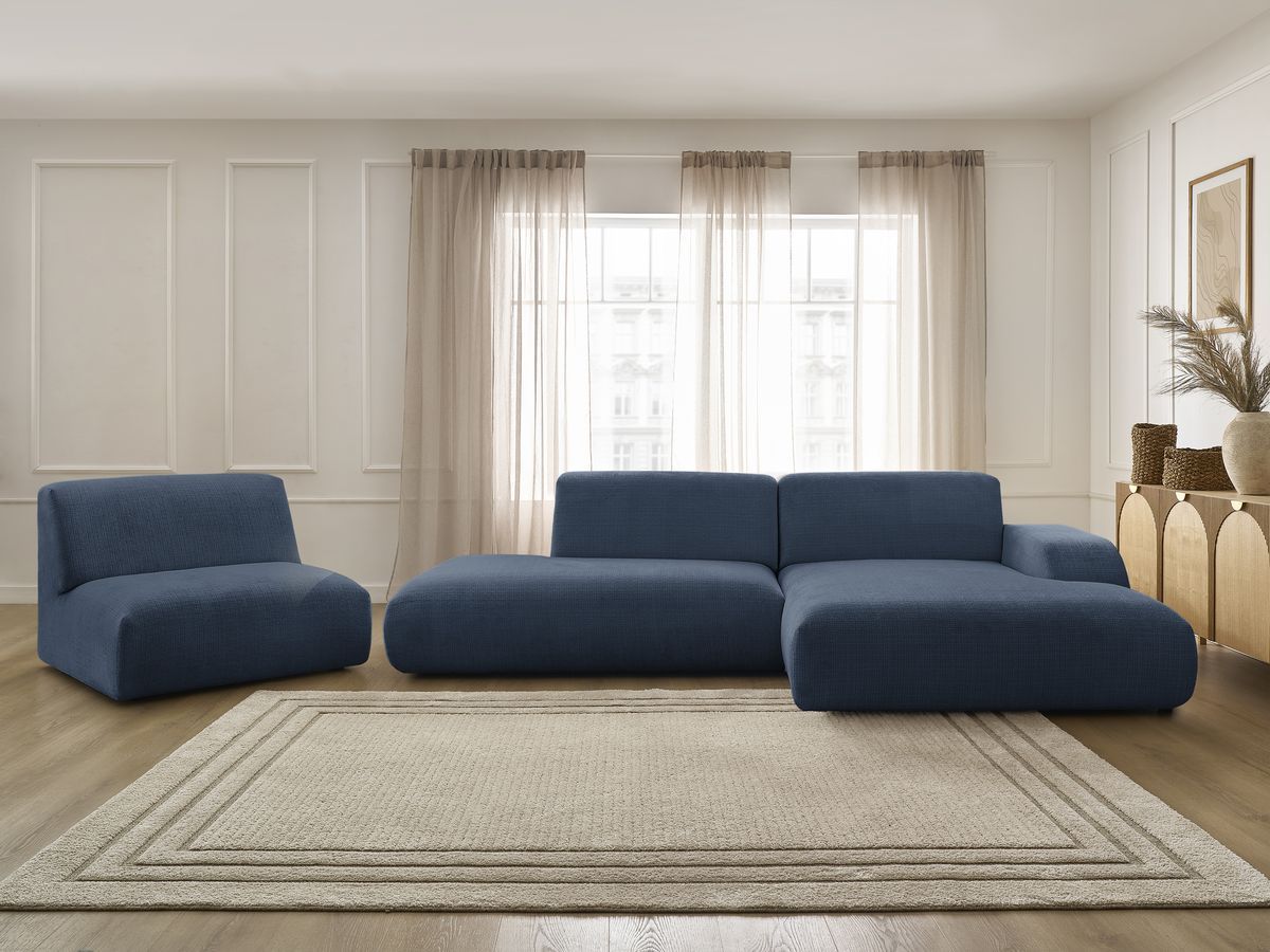 Bobochic Sirius Ecksofa 405 × 170 cm Strukturstoff Dunkelblau Ecke rechts