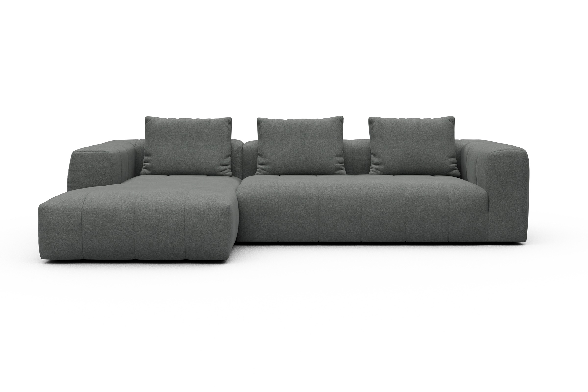 Ecksofa Hugo 2,5-Sitzer Armlehne rechts mit Chaiselongue Satya-Steel