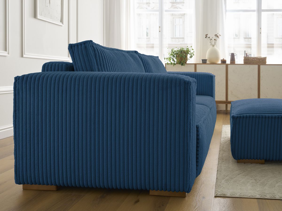 Bobochic Chelsea Sofa 4-Sitzer mit Pouf Breitcord weich Dunkelblau