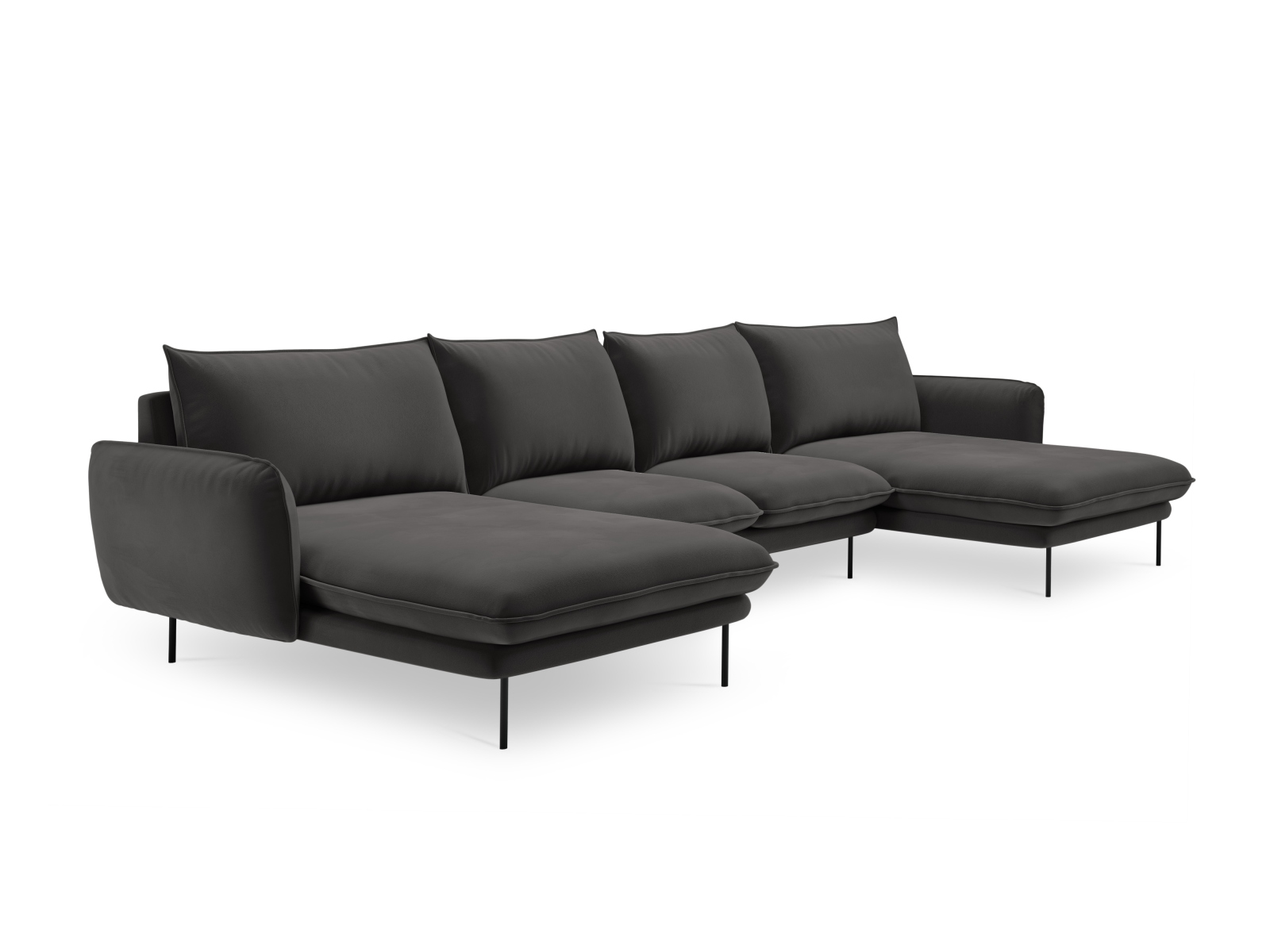Cosmopolitan Design Panoramasofa Vienna 6-Sitzer Samt Bluvel Dunkelgrau Melange Beine Schwarzes Metall