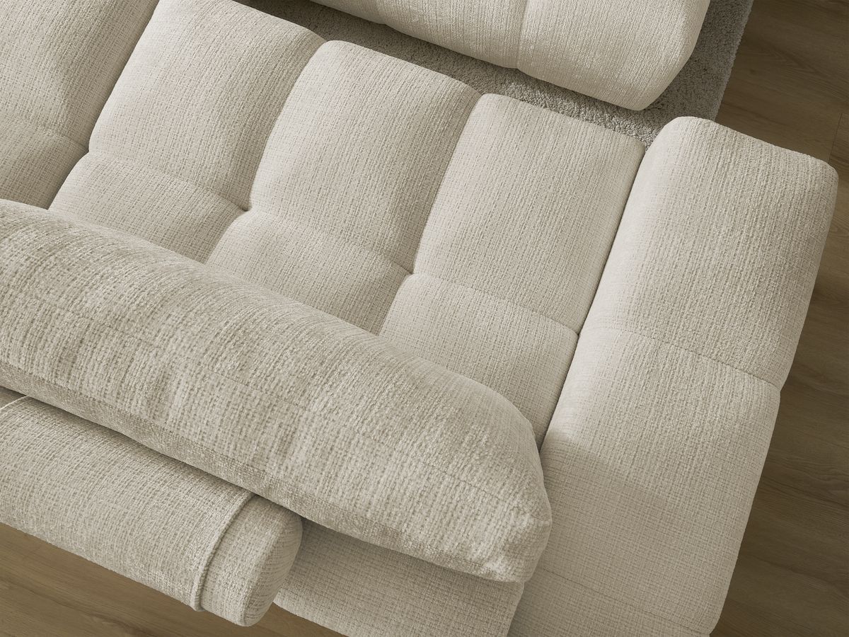Bobochic Anakin Sofa 3-Sitzer mit Pouf, 2 Kissen Strukturstoff Beige
