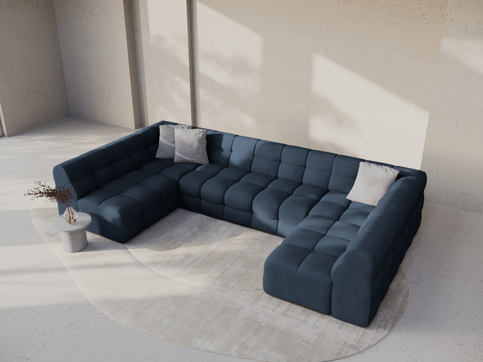 Micadoni Panorama-Sofa Kendal 7-Sitzer Strukturierter Stoff Marineblau