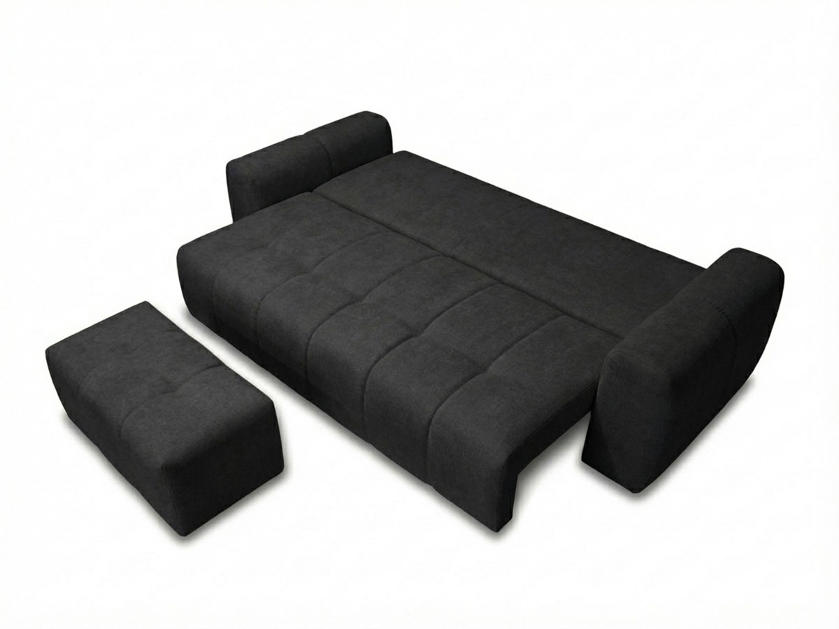 Bobochic Roxelane Schlafsofa 3-Sitzer mit Bettkasten und Pouf Melange-Stoff Dunkelgrau