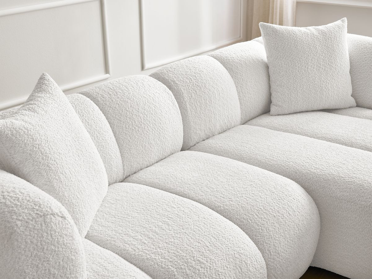 Bobochic Pamira Ecksofa mit Pouf Bouclé-Stoff Weiß Ecke rechts