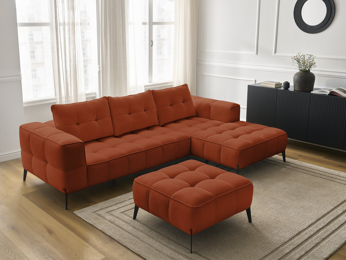 Bobochic Anis Ecksofa mit Pouf Strukturstoff Orange Ecke rechts