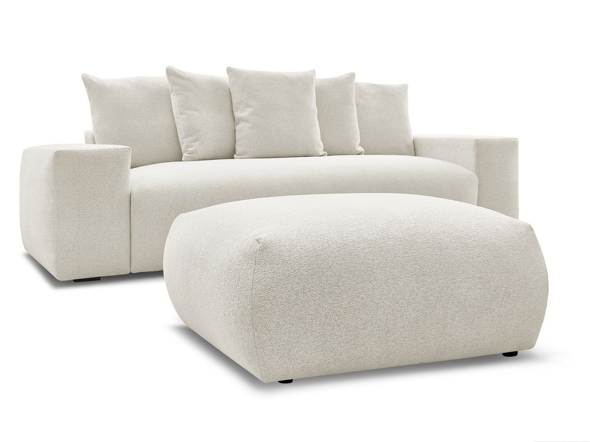 Bobochic Voltaire Schlafsofa 4-Sitzer mit Bettkasten und Pouf Melange-Stoff Weiß