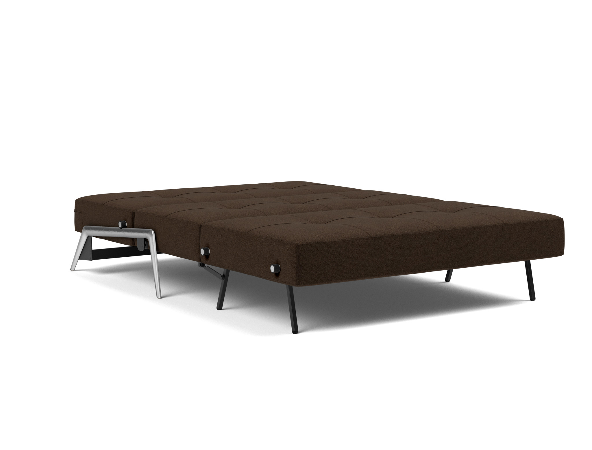 Schlafsofa Cubed 140 Strukturierter Stoff Taura 358-Chocco Beine Aluminium