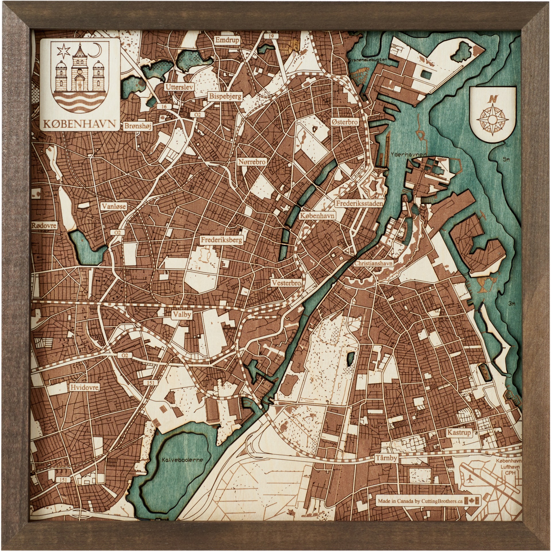 Cutting Brothers 3D Holz-Wandkarte Kopenhagen 35 x 35 moebelfaktor