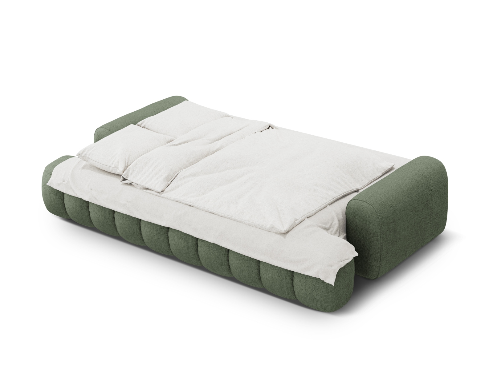 Cosmopolitan Design Schlafsofa Linz 4-Sitzer mit Bettkasten Strukturierter Stoff Sorella Dunkles Olivgrün