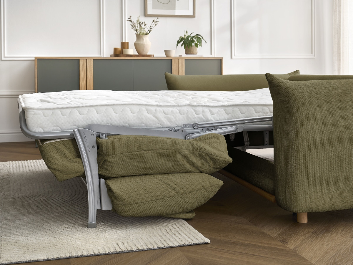 Bobochic Ernest Schlafsofa 3-Sitzer, Liegefläche 190 × 140 / 160 cm Stoff Grün, Liegefläche 140 × 190 cm