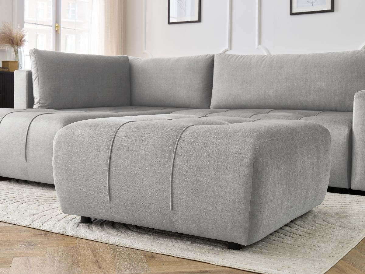 Bobochic Arsene Ecksofa mit Schlaffunktion und Bettkasten und Pouf 277 × 200 cm Samt Hellgrau Ecke links