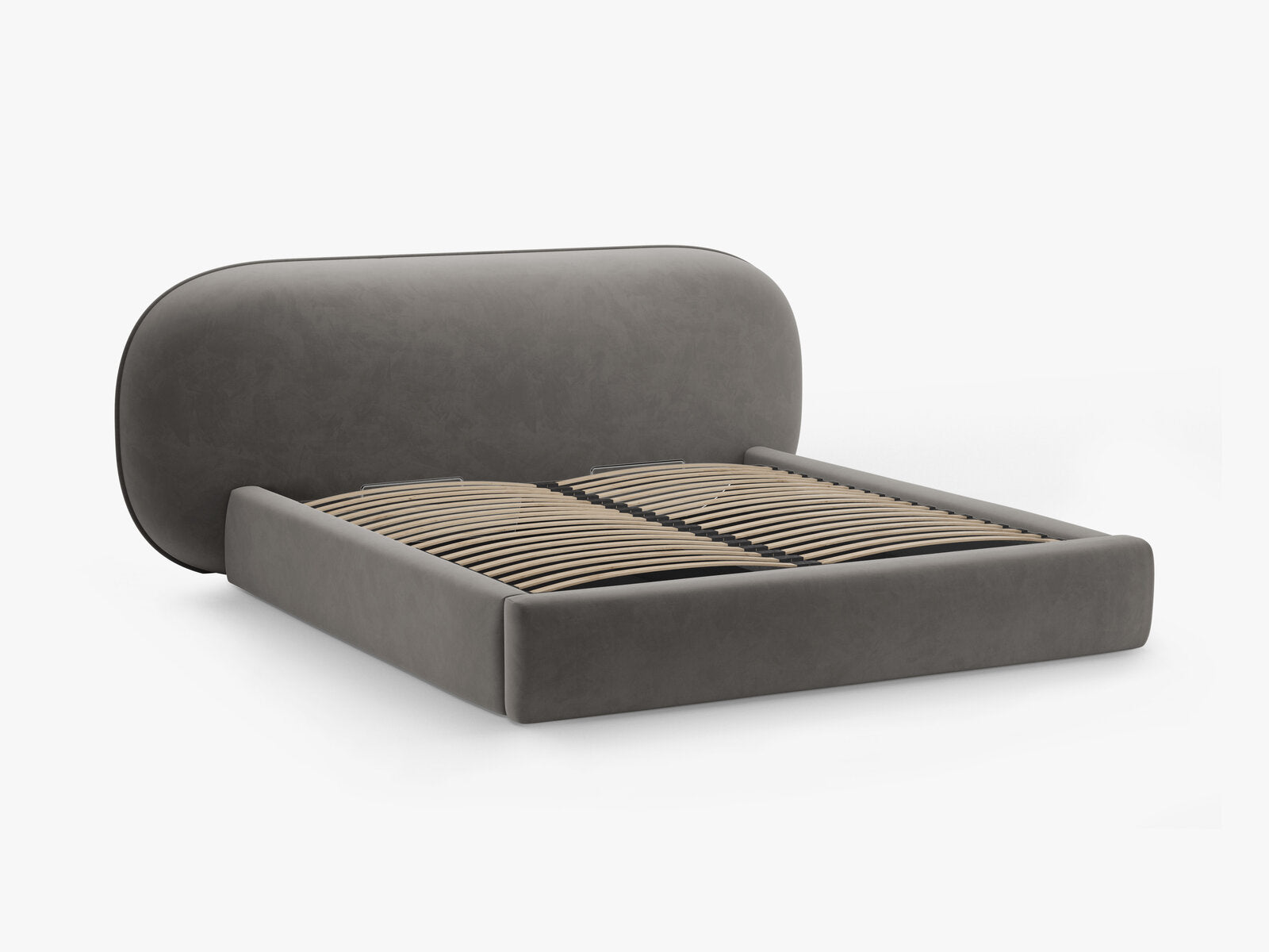 Micadoni Stauraumbett mit Kopfteil Ovalo Samt Magic Velvet Dunkelgrau 180x200