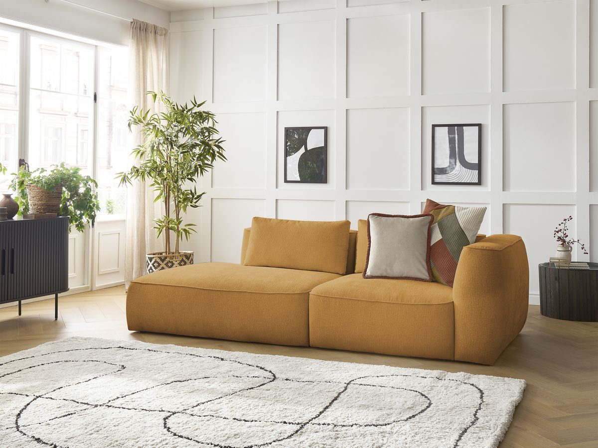 Bobochic Leopold Sofa 3-Sitzer Strukturstoff Gelb Armlehne rechts