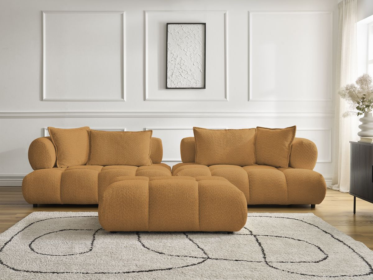 Bobochic Alya Sofa 4-Sitzer mit Pouf Bouclé-Stoff Gelb