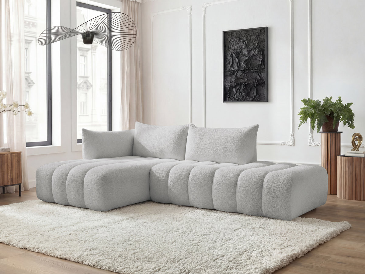 Bobochic Azra Ecksofa 319 × 178 cm Bouclé-Stoff Hellgrau Ecke links