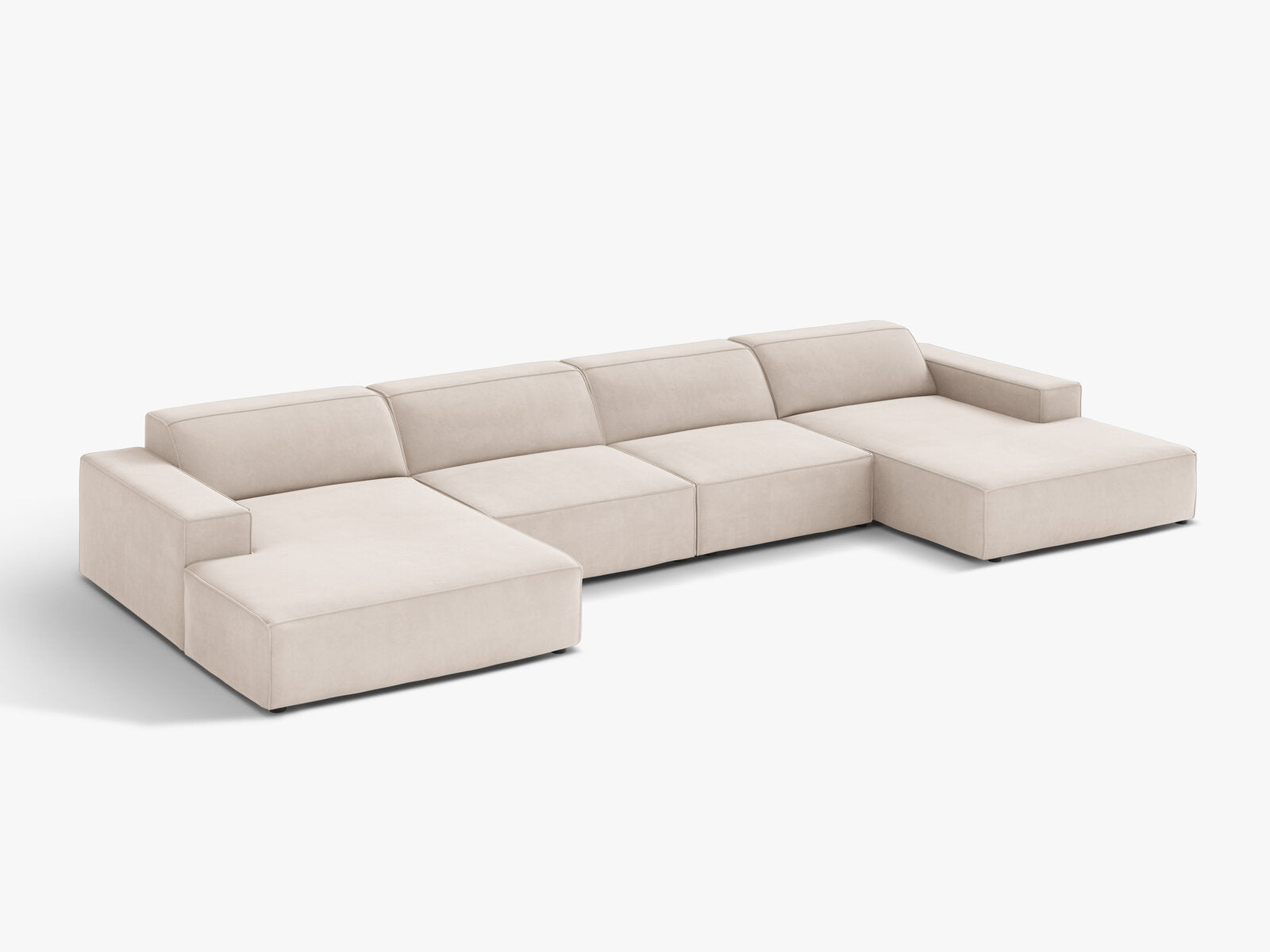 Micadoni Panorama-Sofa Jodie 6-Sitzer Samt Venus Helles Beige
