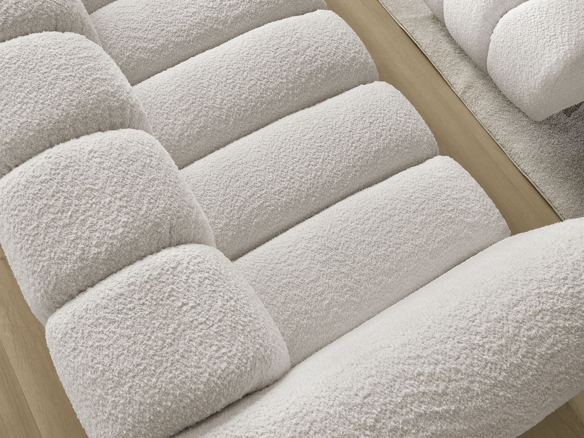 Bobochic Talia Sofa 3-Sitzer mit Pouf Bouclé-Stoff Weiß