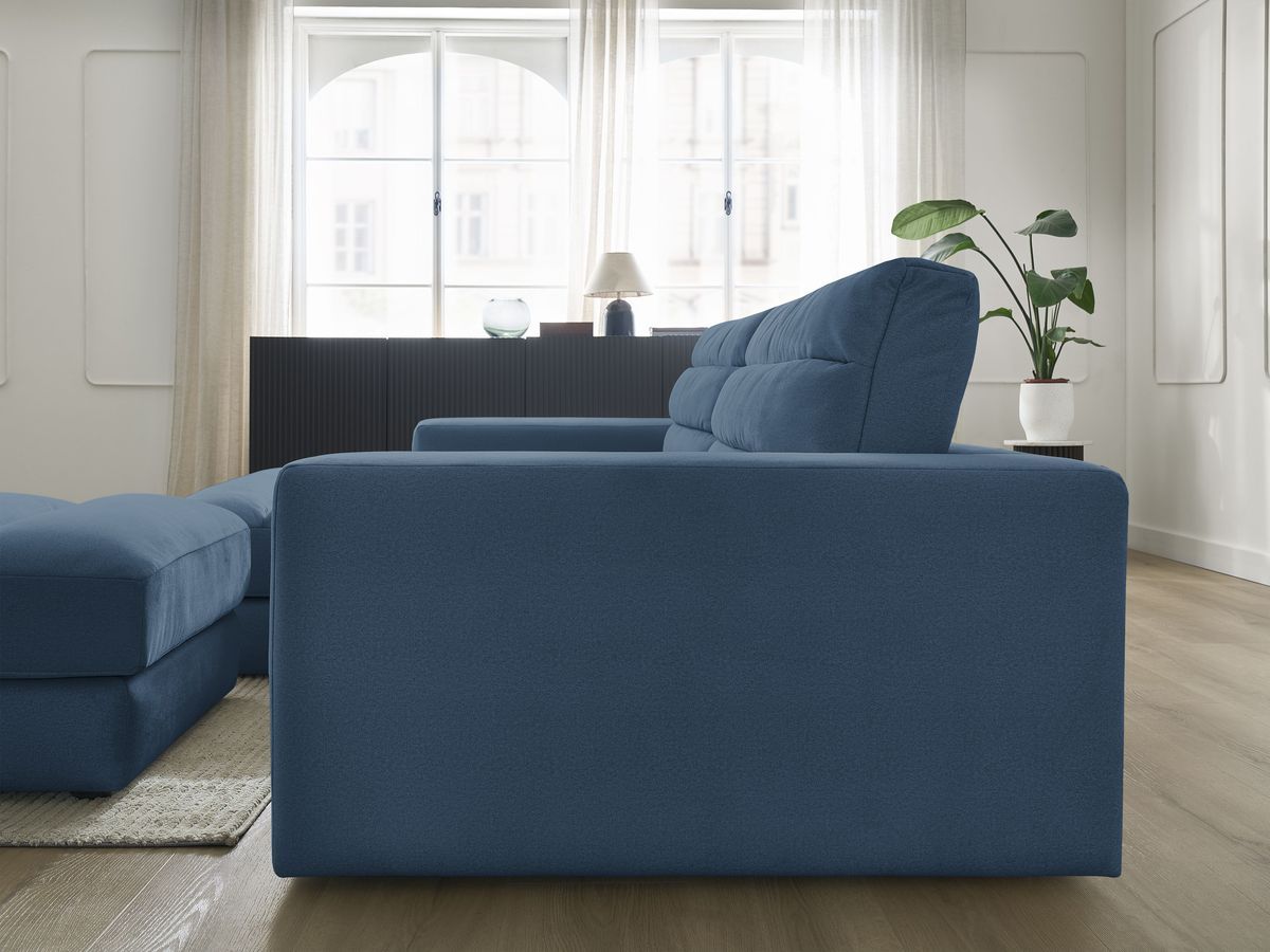 Bobochic Sierra Ecksofa mit Pouf Samt Dunkelblau Ecke links