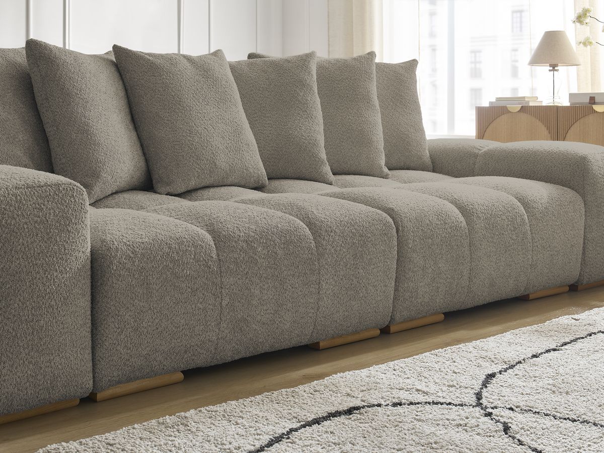 Bobochic Anakin Schlafsofa 3-Sitzer mit Bettkasten und Pouf, 6 Kissen Bouclé-Stoff Taupe