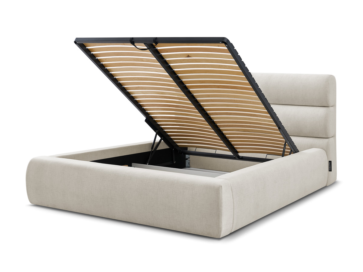 Bobochic Jagna Polsterbett mit Bettkasten Stoff Beige, Liegefläche 140 × 190 cm