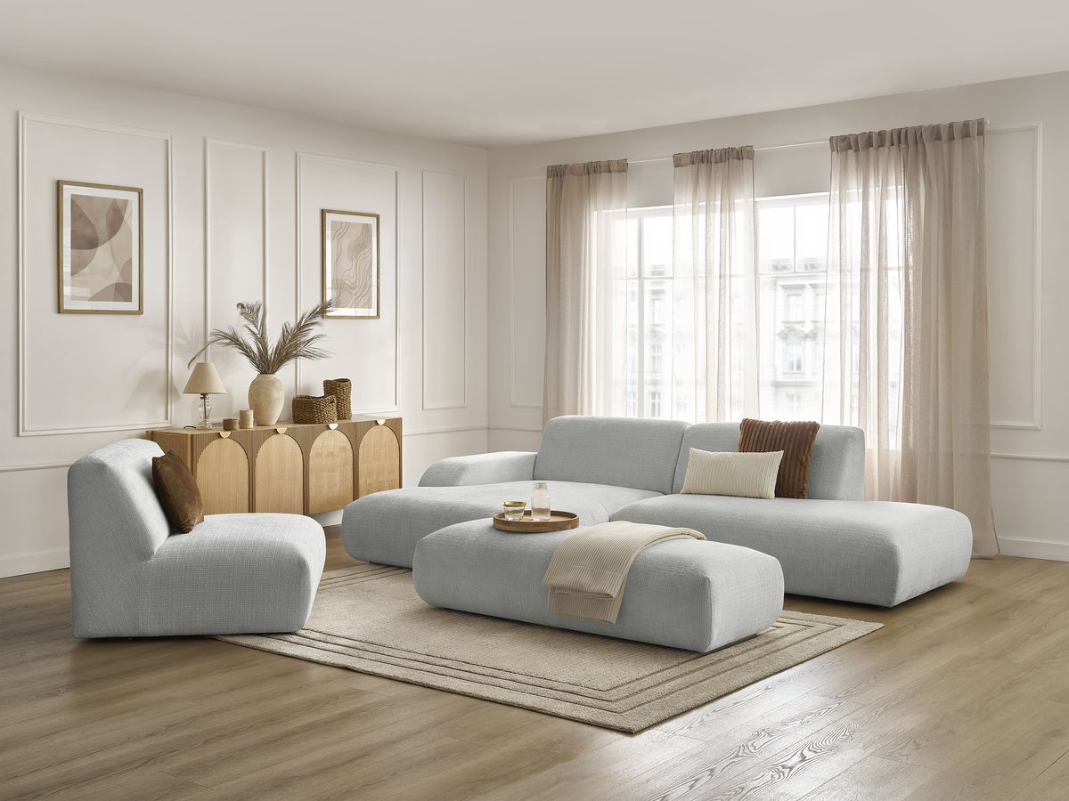 Bobochic Sirius Ecksofa mit Pouf 405 × 170 cm Strukturstoff Hellgrau Ecke links