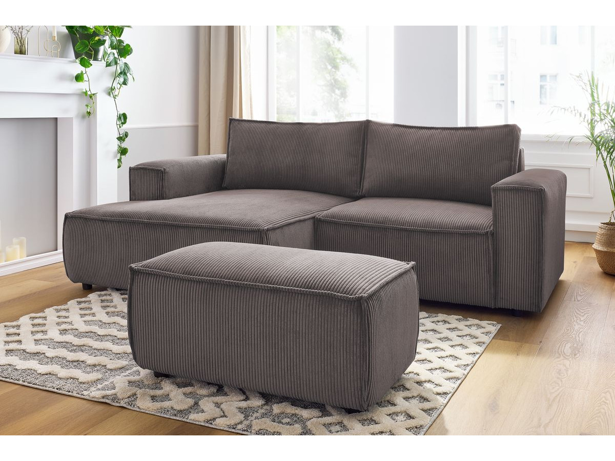 Bobochic Nihad Ecksofa mit Pouf Cordsamt Taupe Ecke links