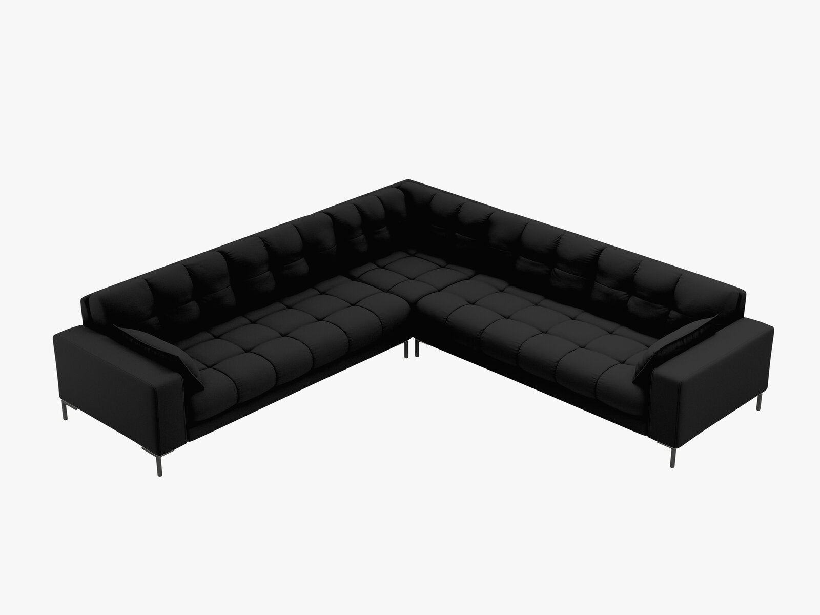 Micadoni Symmetrisches Ecksofa Mamaia 6-Sitzer Strukturierter Stoff Neve Schwarz schwarze Beine