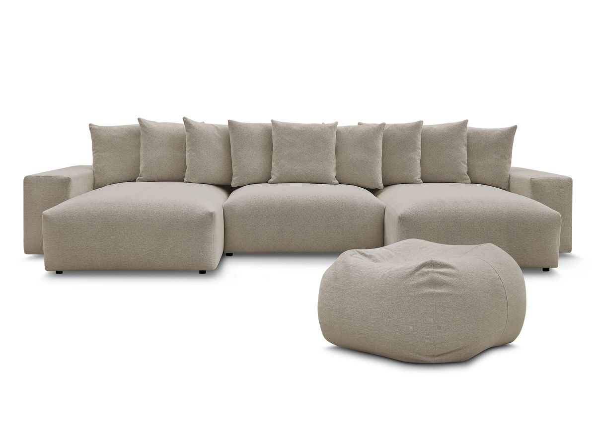 Bobochic Voltaire Wohnlandschaft mit Pouf 420 × 174 cm Melange-Stoff Taupe