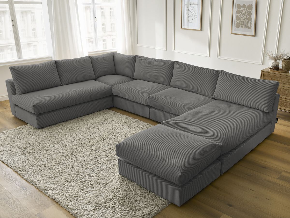 Bobochic Paris Ecksofa mit Pouf 369 × 167 cm Cordsamt Dunkelgrau