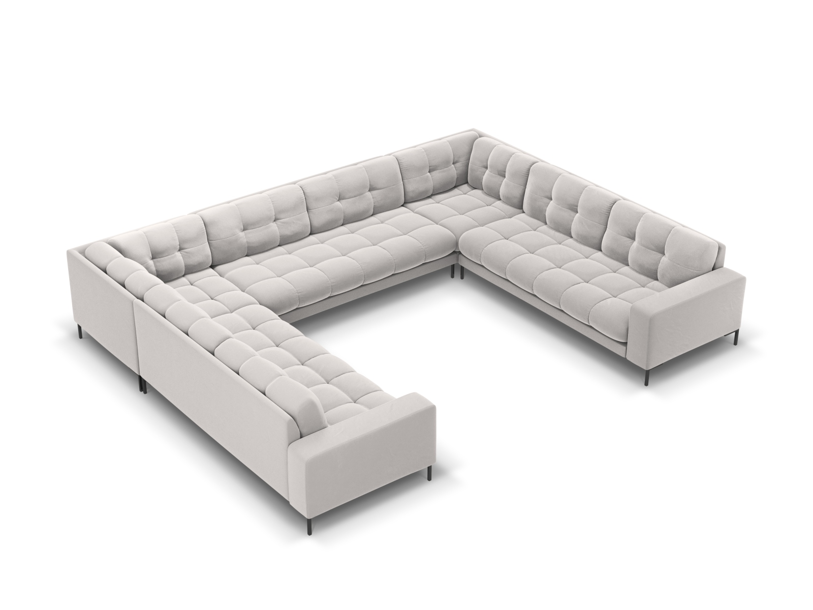 Micadoni Wohnlandschaft Mamaia 9-Sitzer Samtstoff Bluvel Silber schwarze Beine moebelfaktor