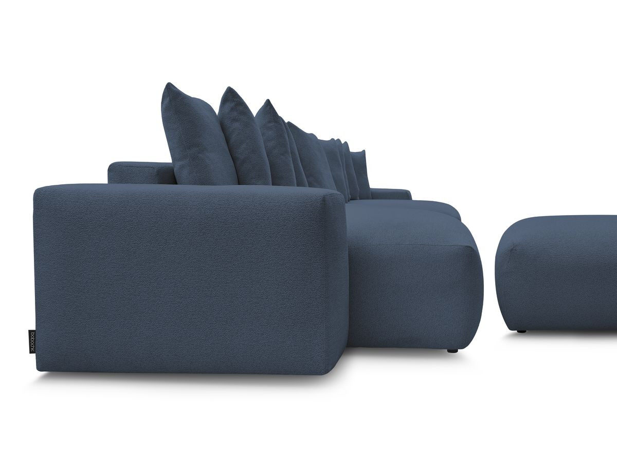 Bobochic Voltaire Wohnlandschaft mit Pouf 420 × 174 cm, Liegefläche 135 × 345 cm Melange-Stoff Dunkelblau