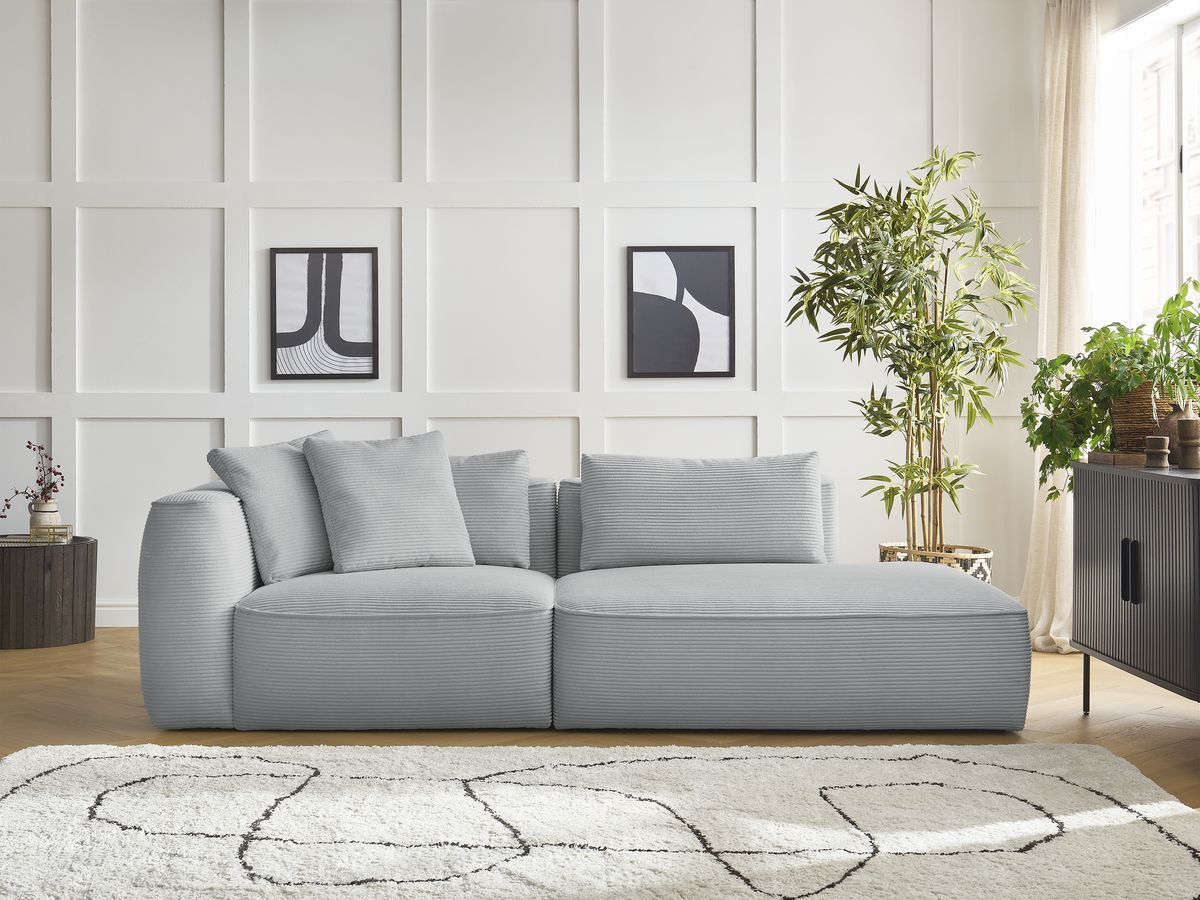 Bobochic Leopold Sofa 3-Sitzer Cordsamt Hellgrau Armlehne links