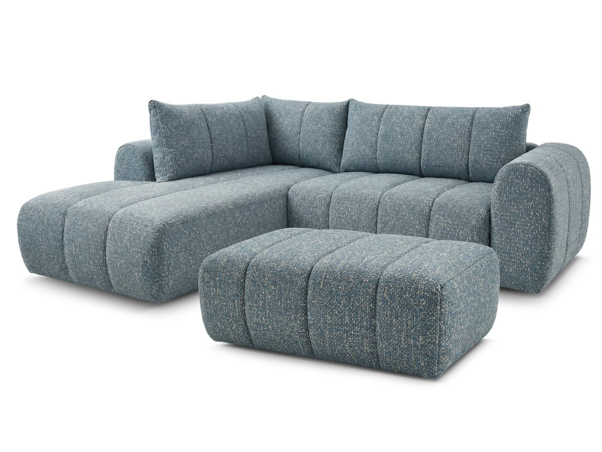 Bobochic Nesty Ecksofa in L-Form, 256 cm, mit Pouf Melange-Stoff Blau Ecke links