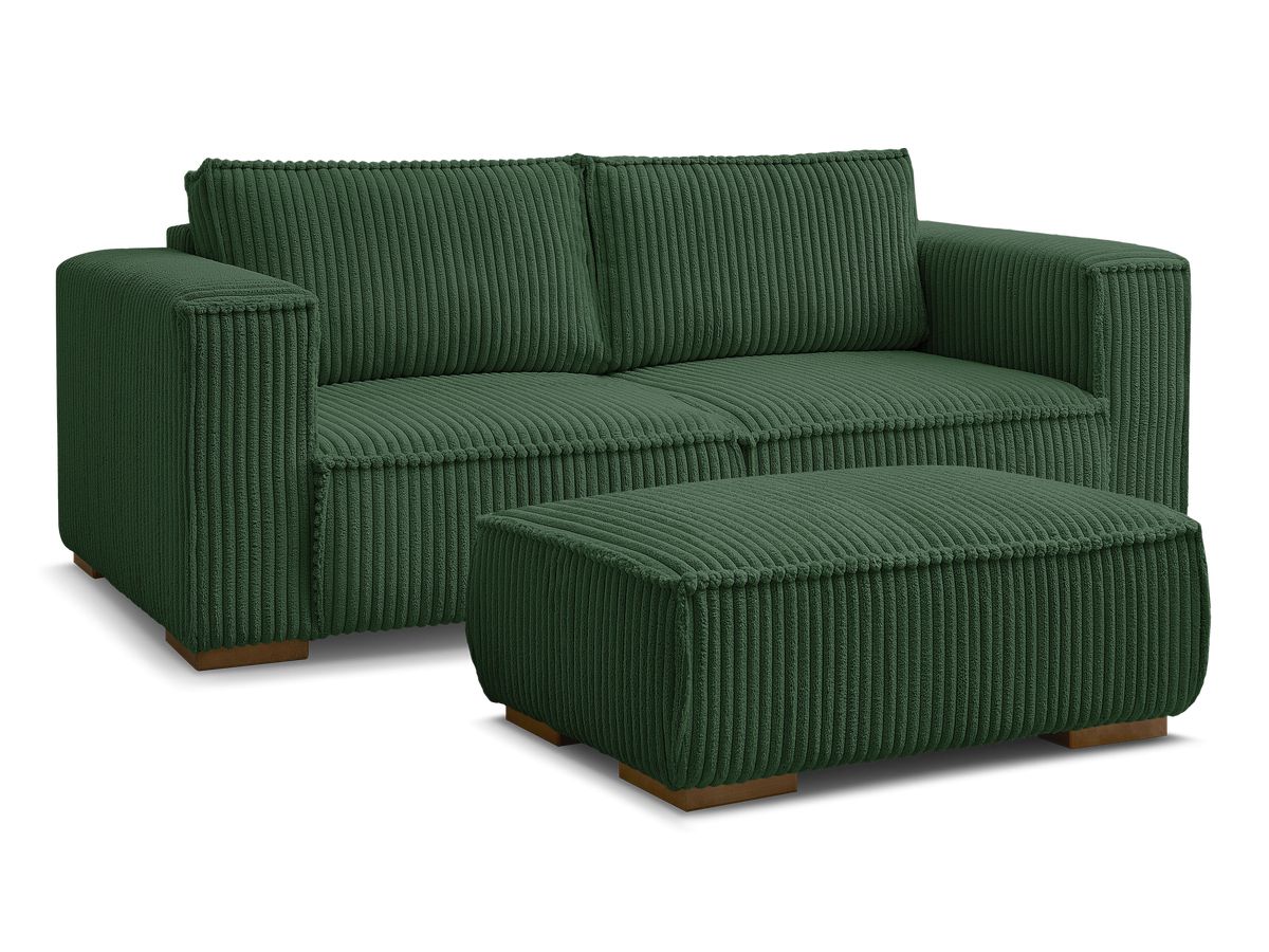 Bobochic Chelsea Sofa 3-Sitzer mit Pouf Breitcord weich Grün