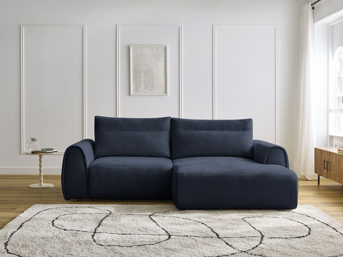 Bobochic Aden Ecksofa 246 × 152 cm Stoff Dunkelblau Ecke rechts