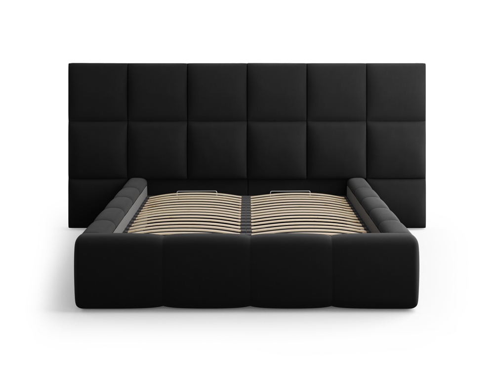 Cosmopolitan Design Stauraumbett mit doppeltem Kopfteil Livigno 140x200 Samt Bluvel Schwarz