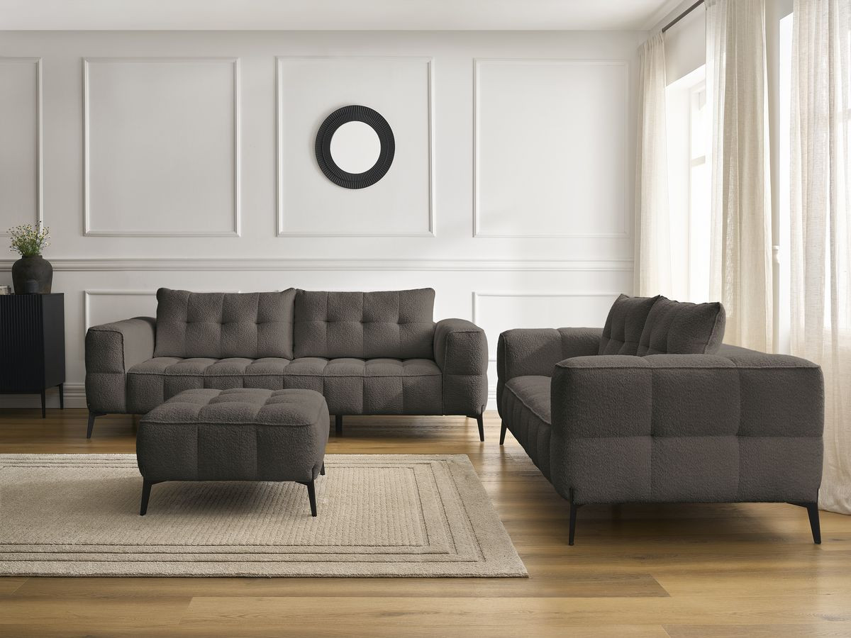 Bobochic Anis Sofa 5-Sitzer mit Pouf Bouclé-Stoff Braun