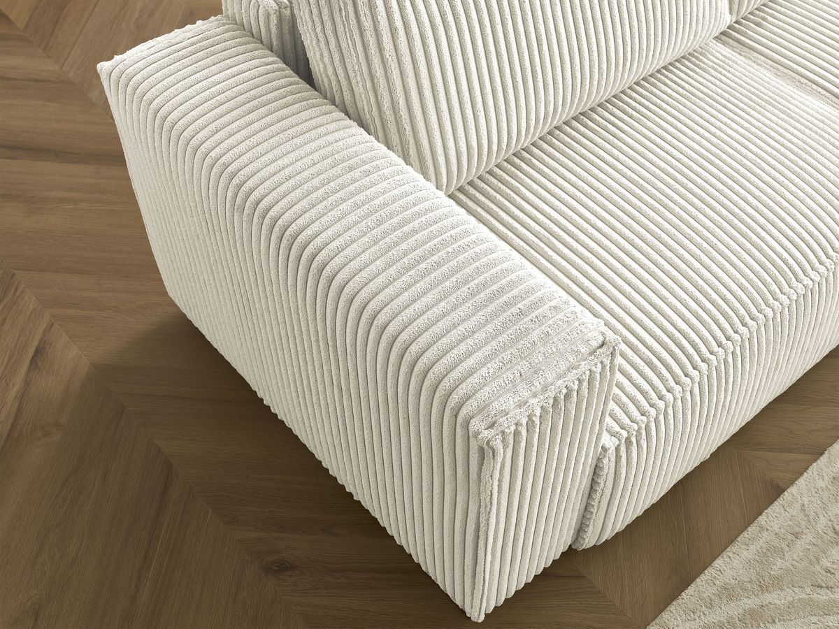 Bobochic Chelsea Ecksofa mit Schlaffunktion und Bettkasten Breitcord weich Beige
