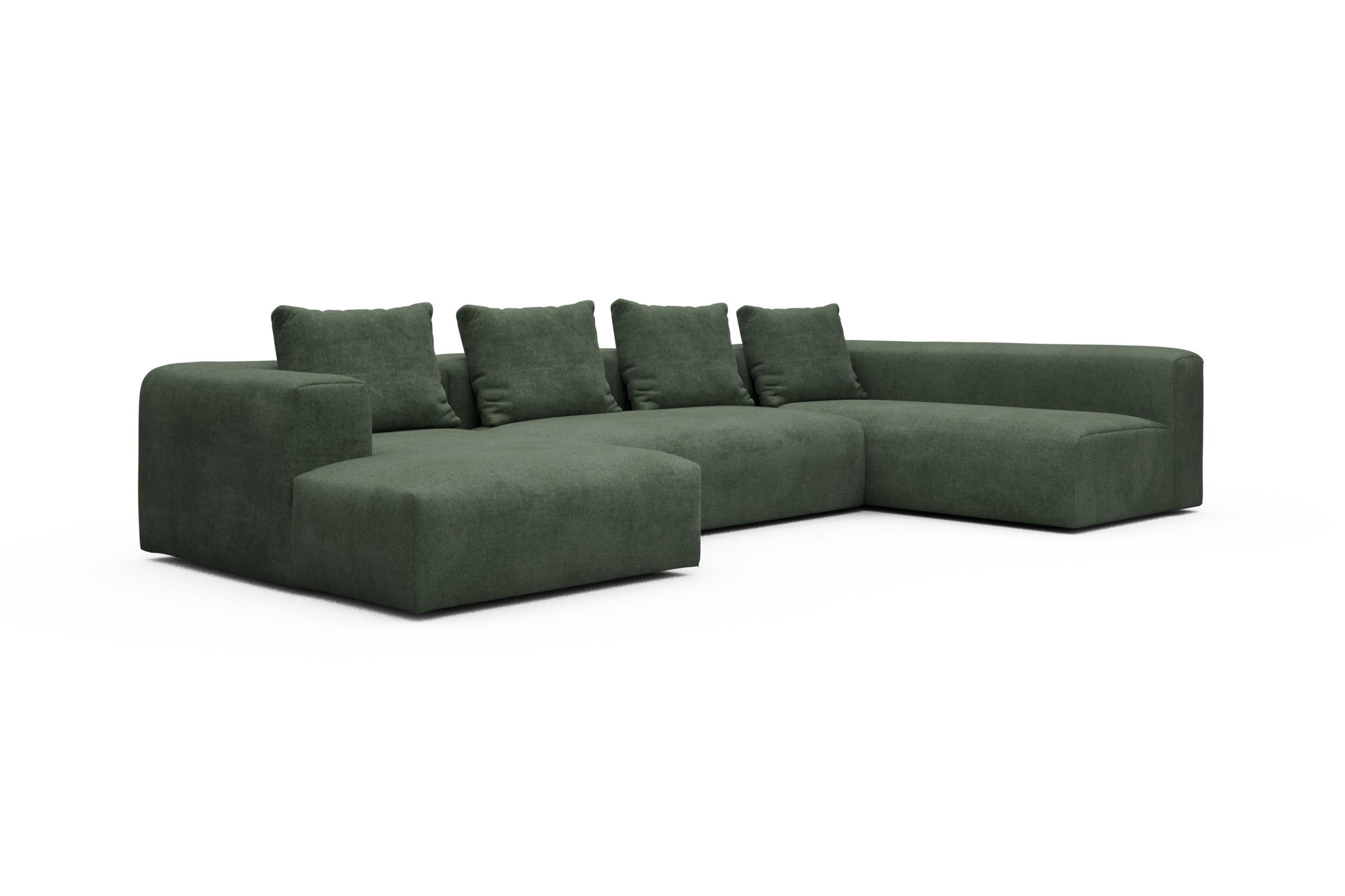 Wohnlandschaft Fred Chaiselongue links mit 2-Sitzer und lange Armlehne rechts Casone-Forest-Green